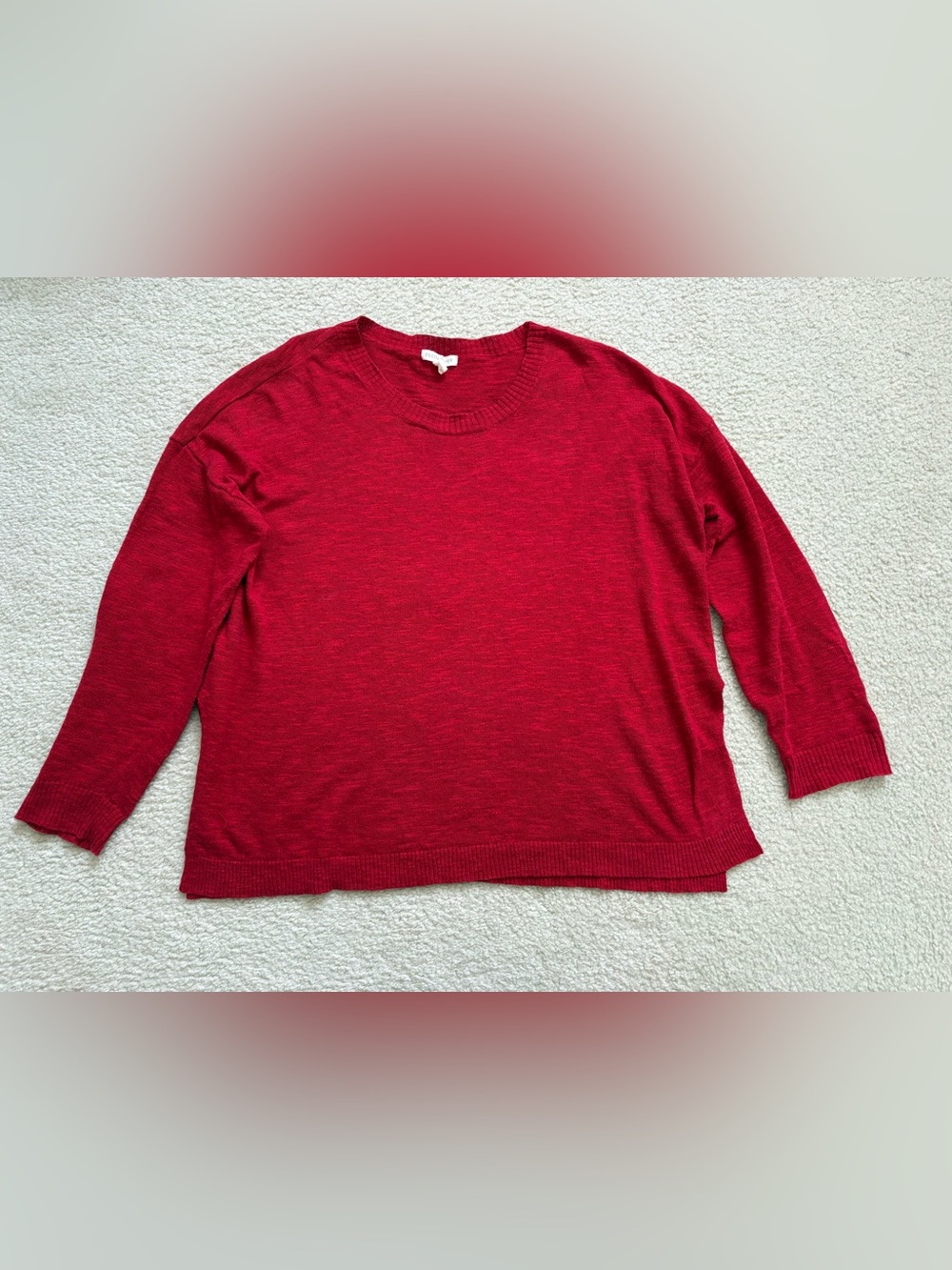 Eileen Fisher red crew neck organic linen cotton lagenlook sweater sz L capsule